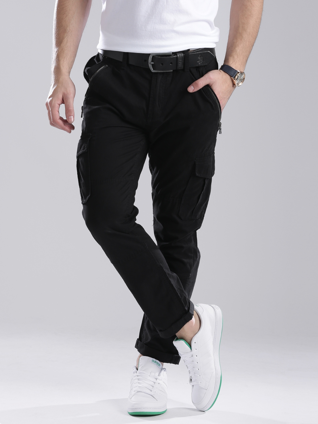 Buy GAS Black Mens Slim Fit 6 Pocket Cargo Trousers  Shoppers Stop