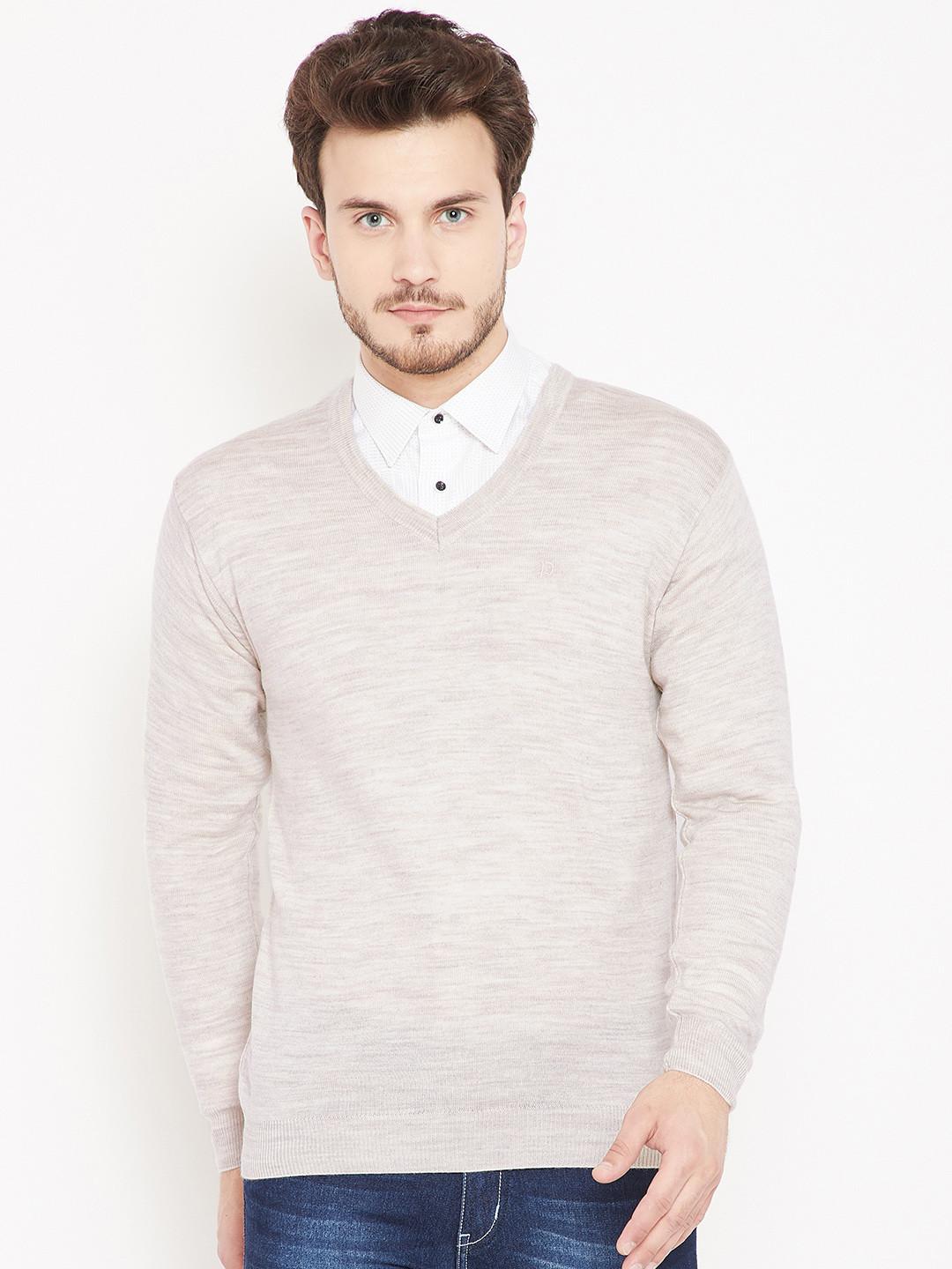 Pierre Carlo Men Beige Solid Pullover