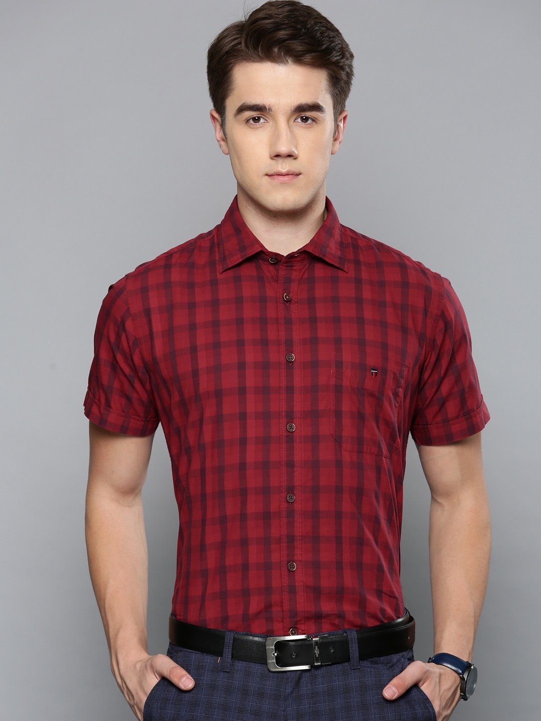 Buy Louis Philippe Sport Men Red Slim Fit Checked Smart Casual