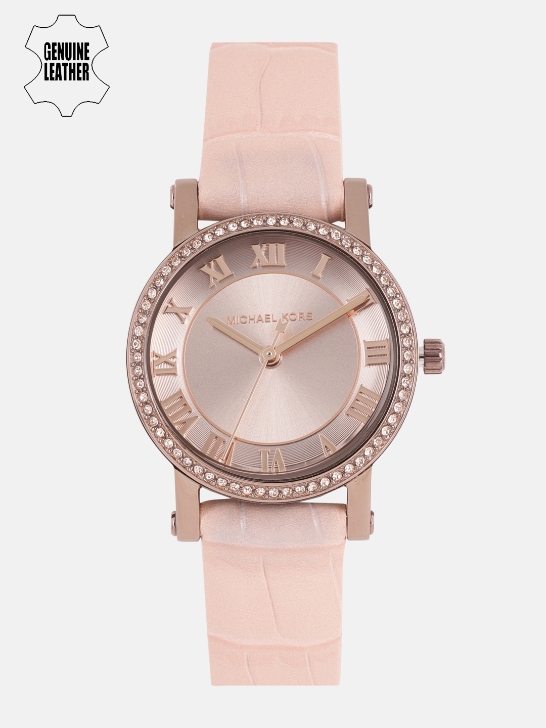 Michael kors rose 2024 gold leather watch