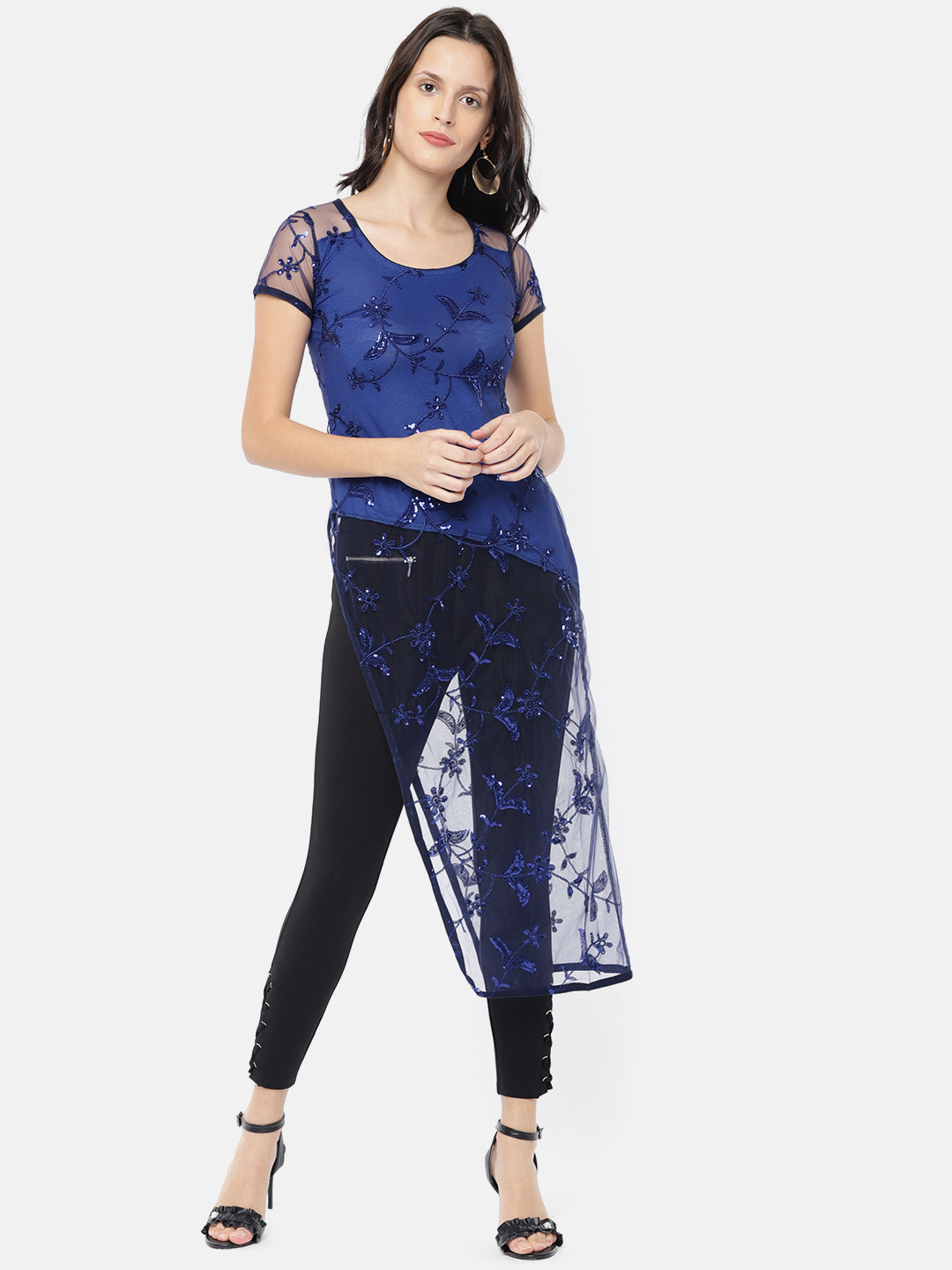 Ira Soleil Women Blue Embellished Straight Kurta