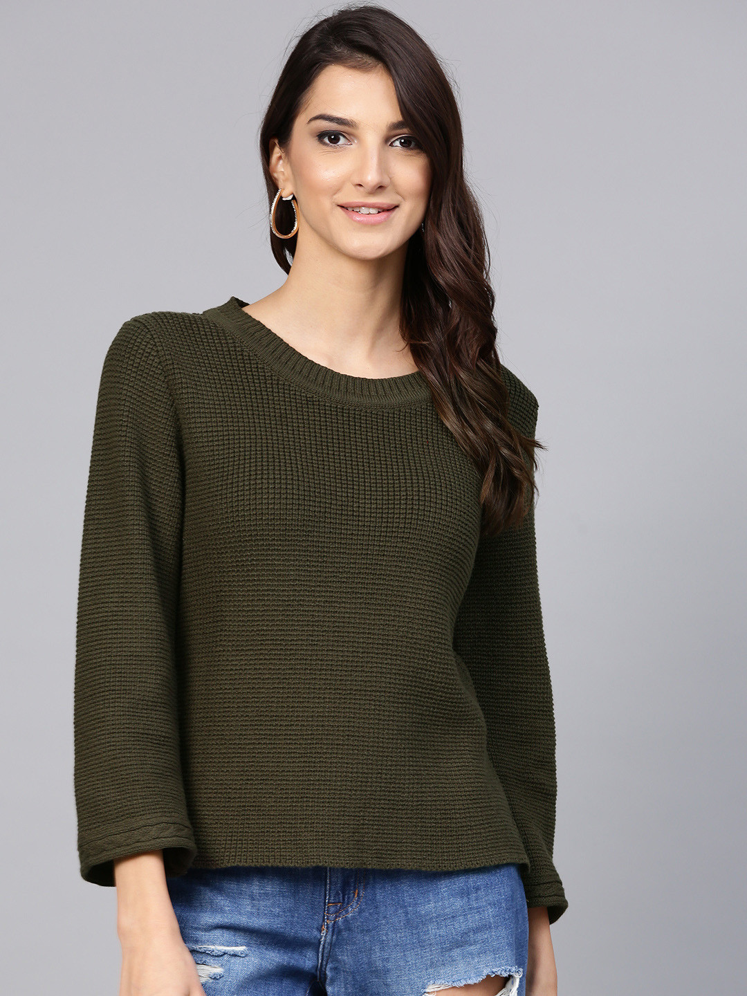 STREET 9 Women Olive Green Solid Pullover