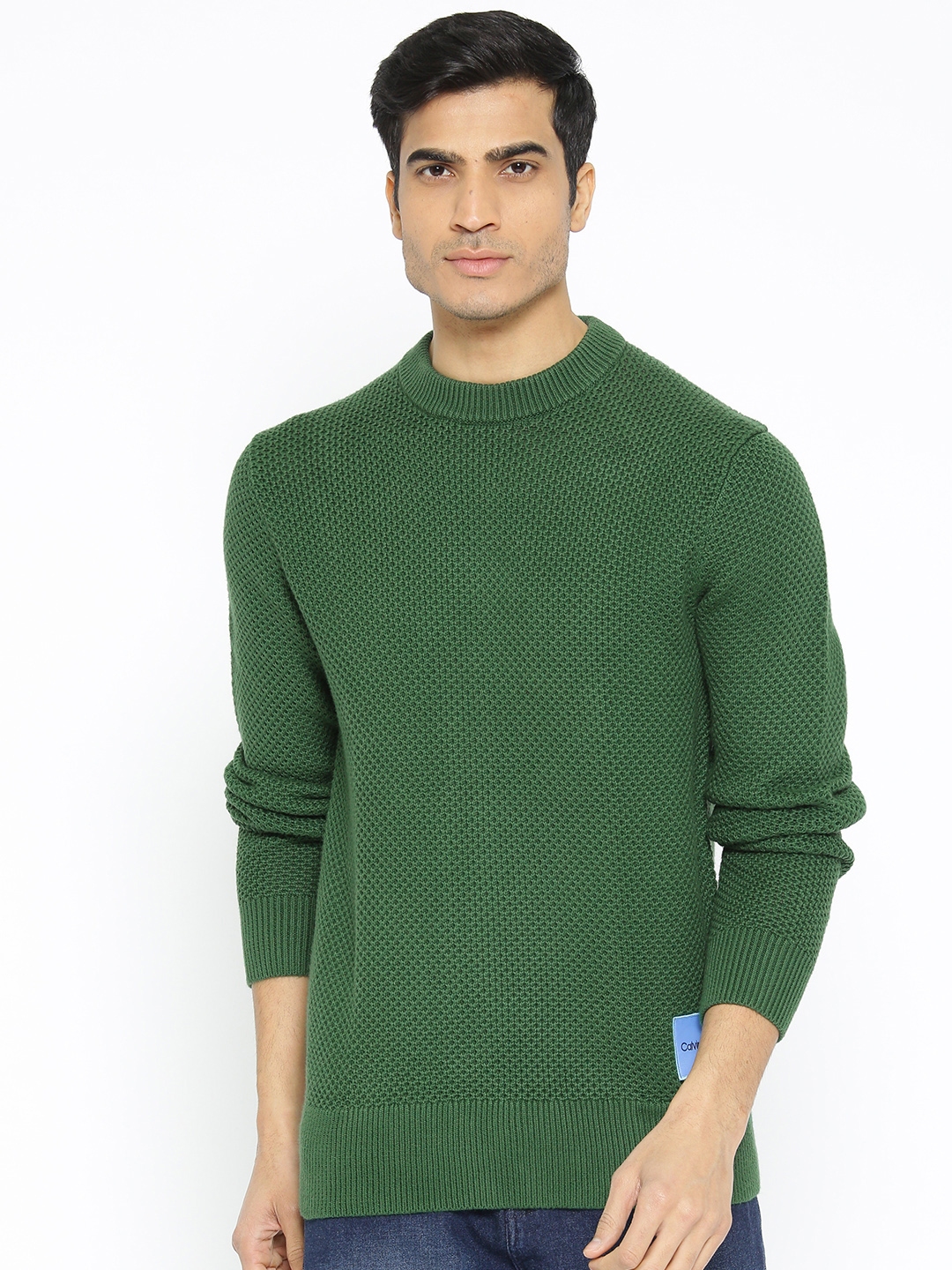 Buy Calvin Klein Jeans Men Green Self Design Round Neck Sweater - Sweaters  for Men 7928159 | Myntra