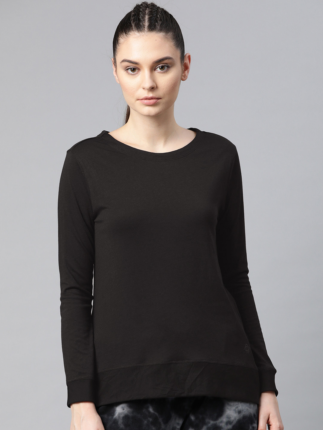 SATVA Women Black Solid Round Neck T-shirt