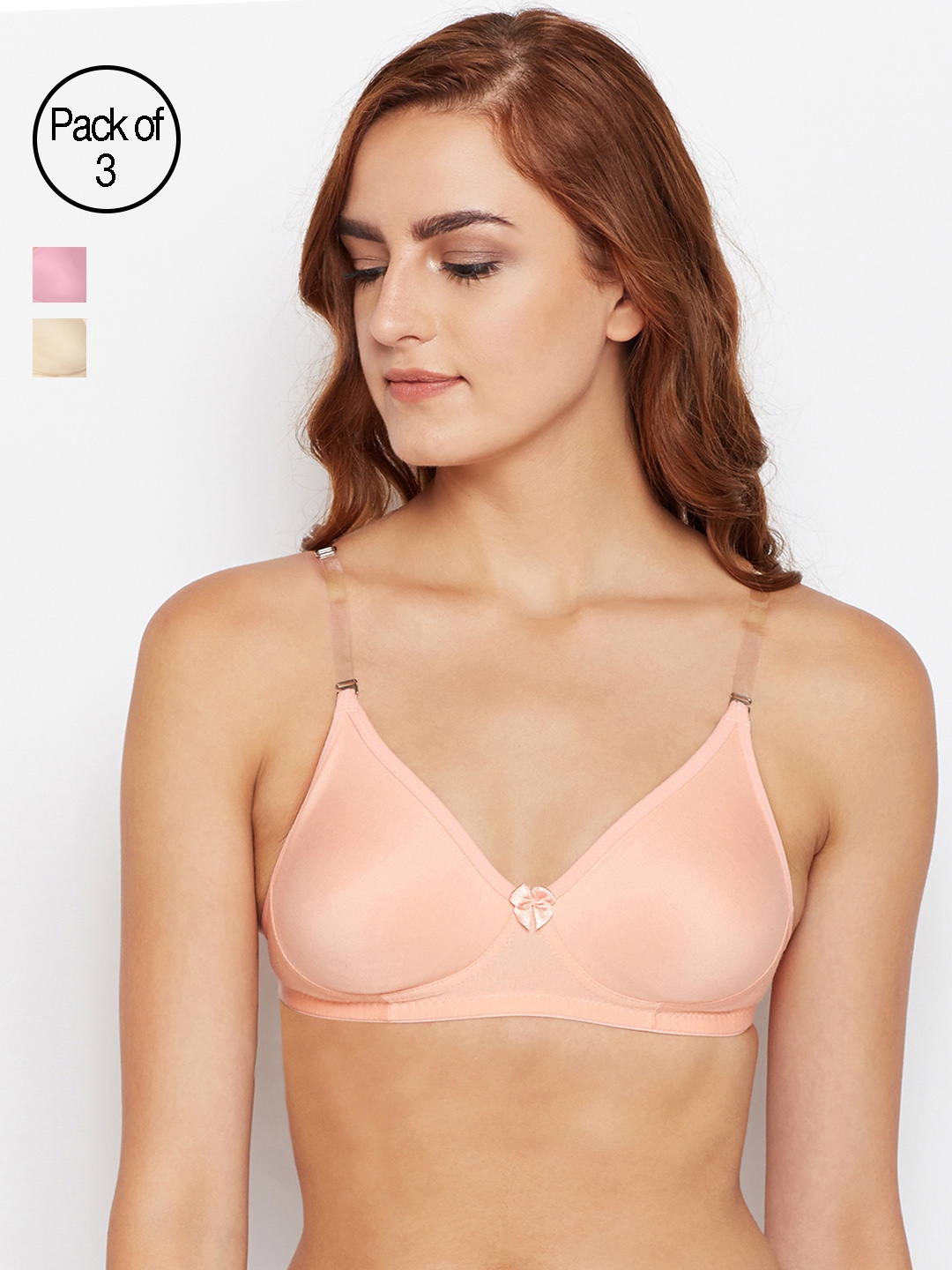 Mixed Texture Camisole Bra (2 Pack) - Peach