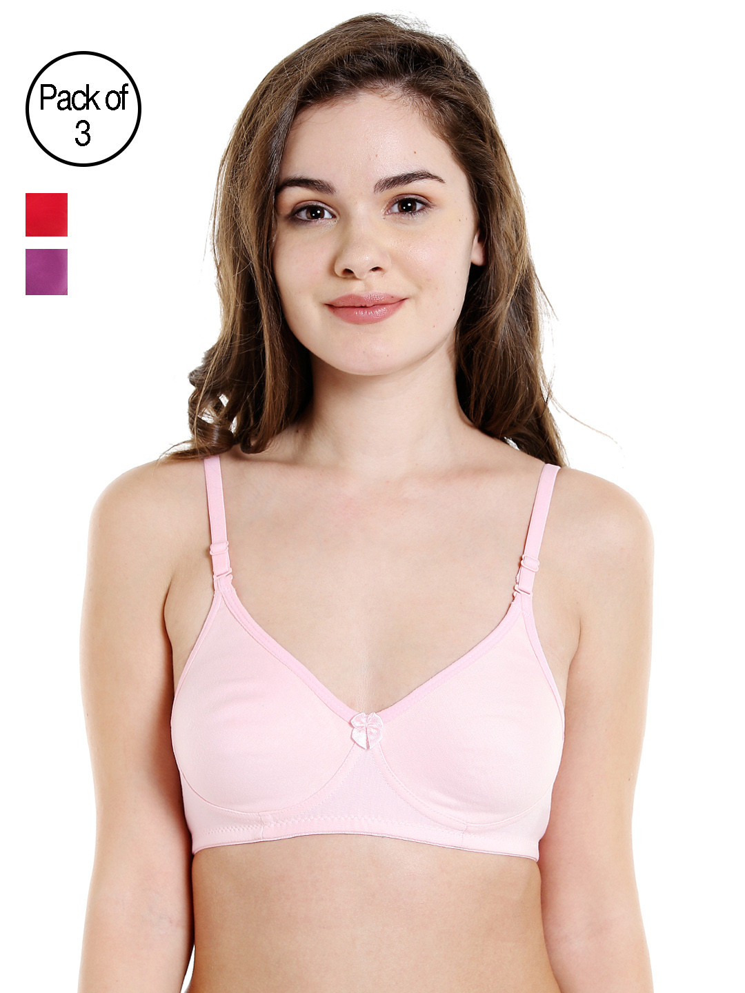 Bodycare Women Pack of 3 Pink, Red & Purple Solid T-shirt Bra E6525PIREDWI