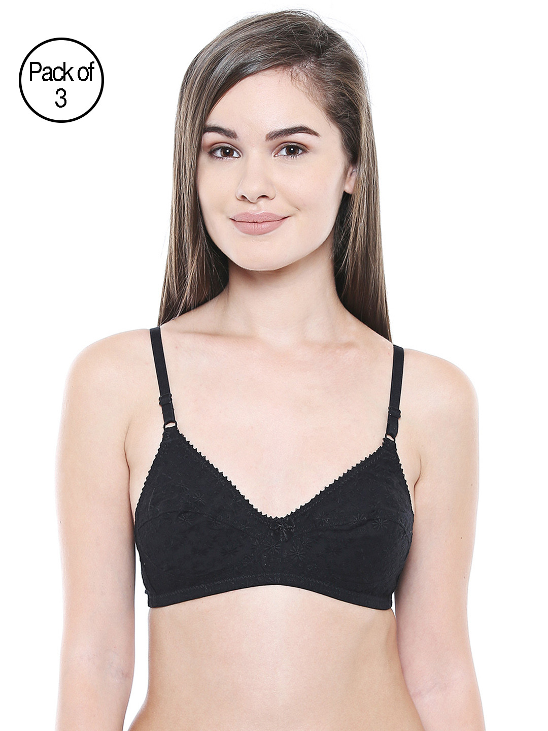 Bodycare Women Pack of 3 Black Self Design Everyday Bra 5509B