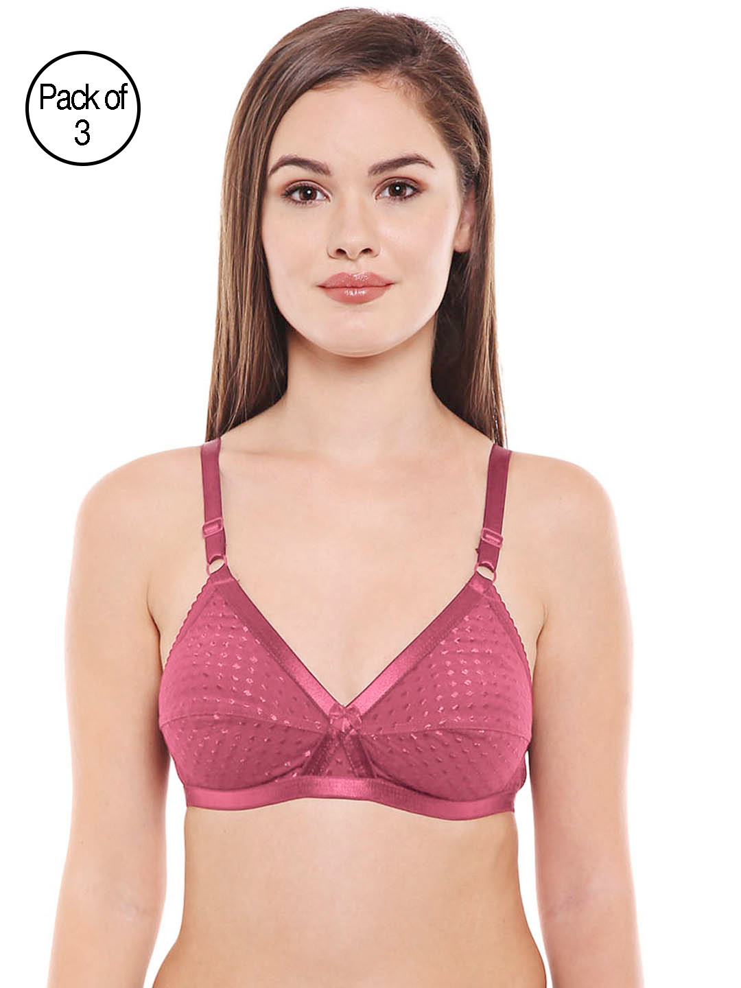 Bodycare Women Pack of 3 Pink Self Design Everyday Bra 1528PI