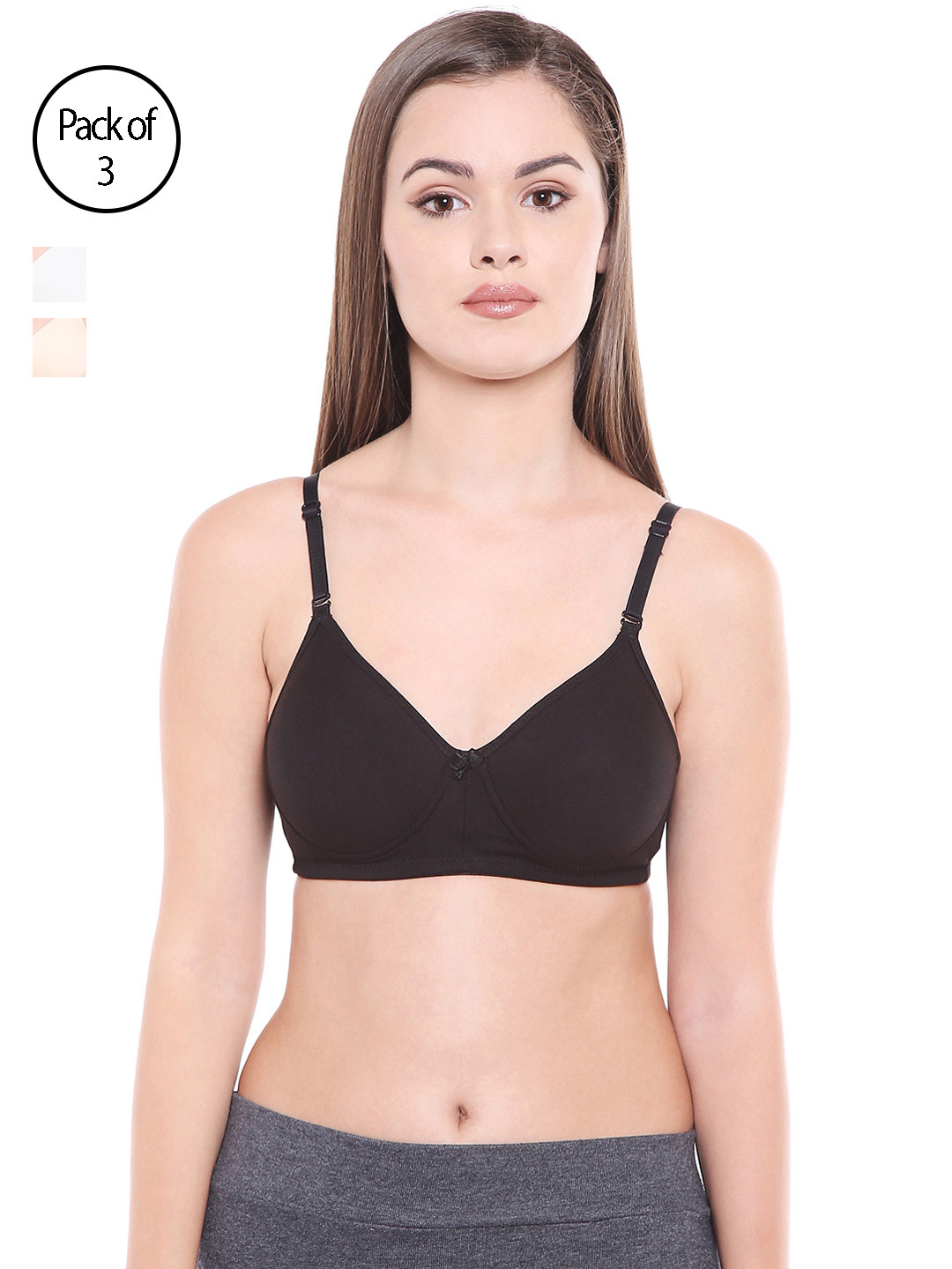 Bodycare Women Pack of 3 Black, Beige & White T-shirt Bra E6588BSW
