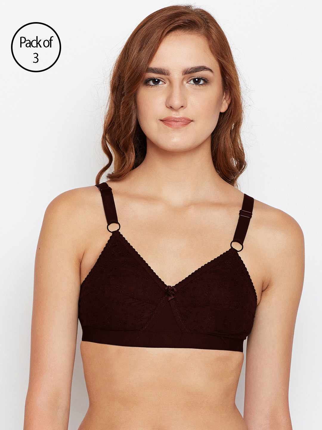 Bodycare Women Pack of 3 Burgundy Self Design Everyday Bra 5586WI