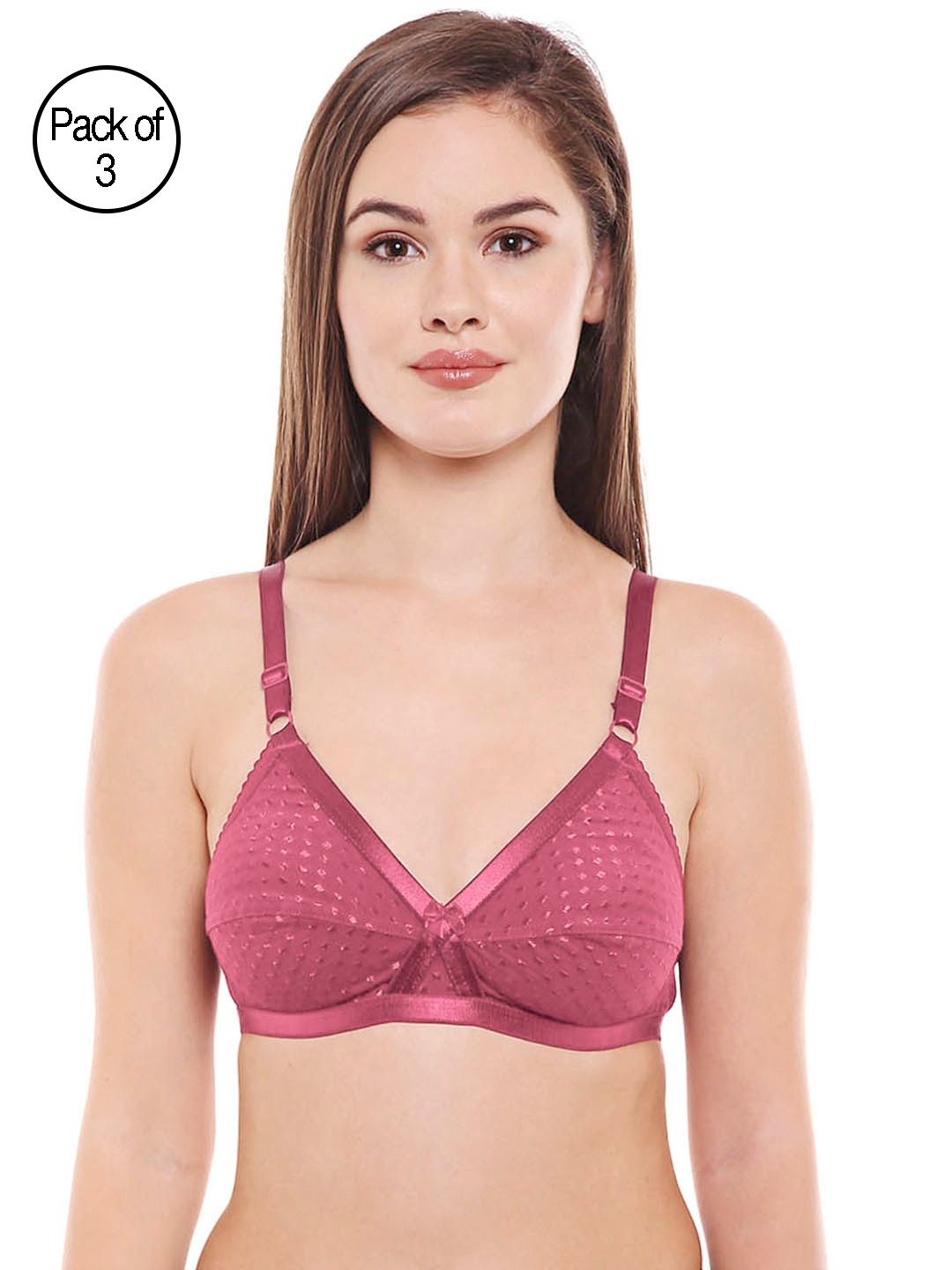 Bodycare Women Pack of 3 Pink Self Design Everyday Bra 1528PI