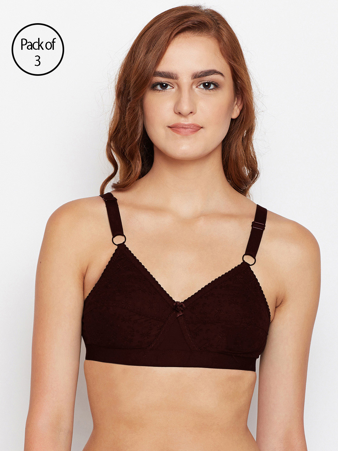 Bodycare Women Pack of 3 Purple Self Design Everyday Bra 5586WI