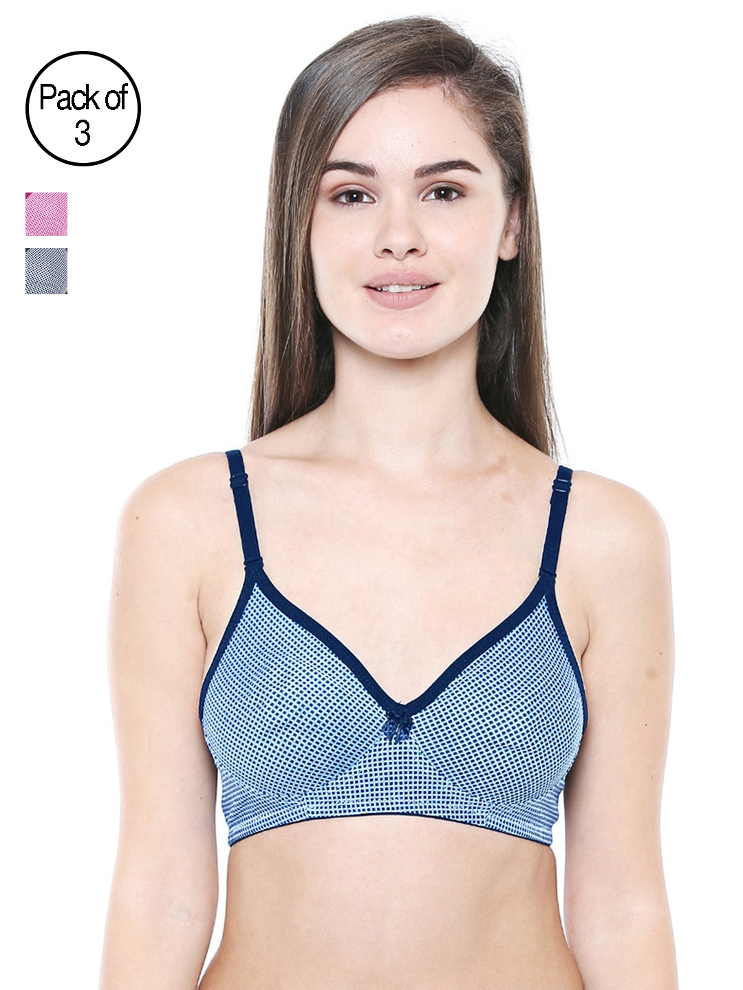 Buy Bodycare Blue & Pink Printed Non Wired Non Padded Pack Of 3 T Shirt Bra  6505 3 - Bra for Women 7946373
