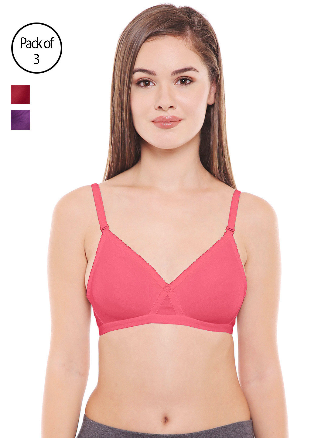 Bodycare Women Pack of 3 Pink, Purple & Maroon T-shirt Bra E5551CODPUMH
