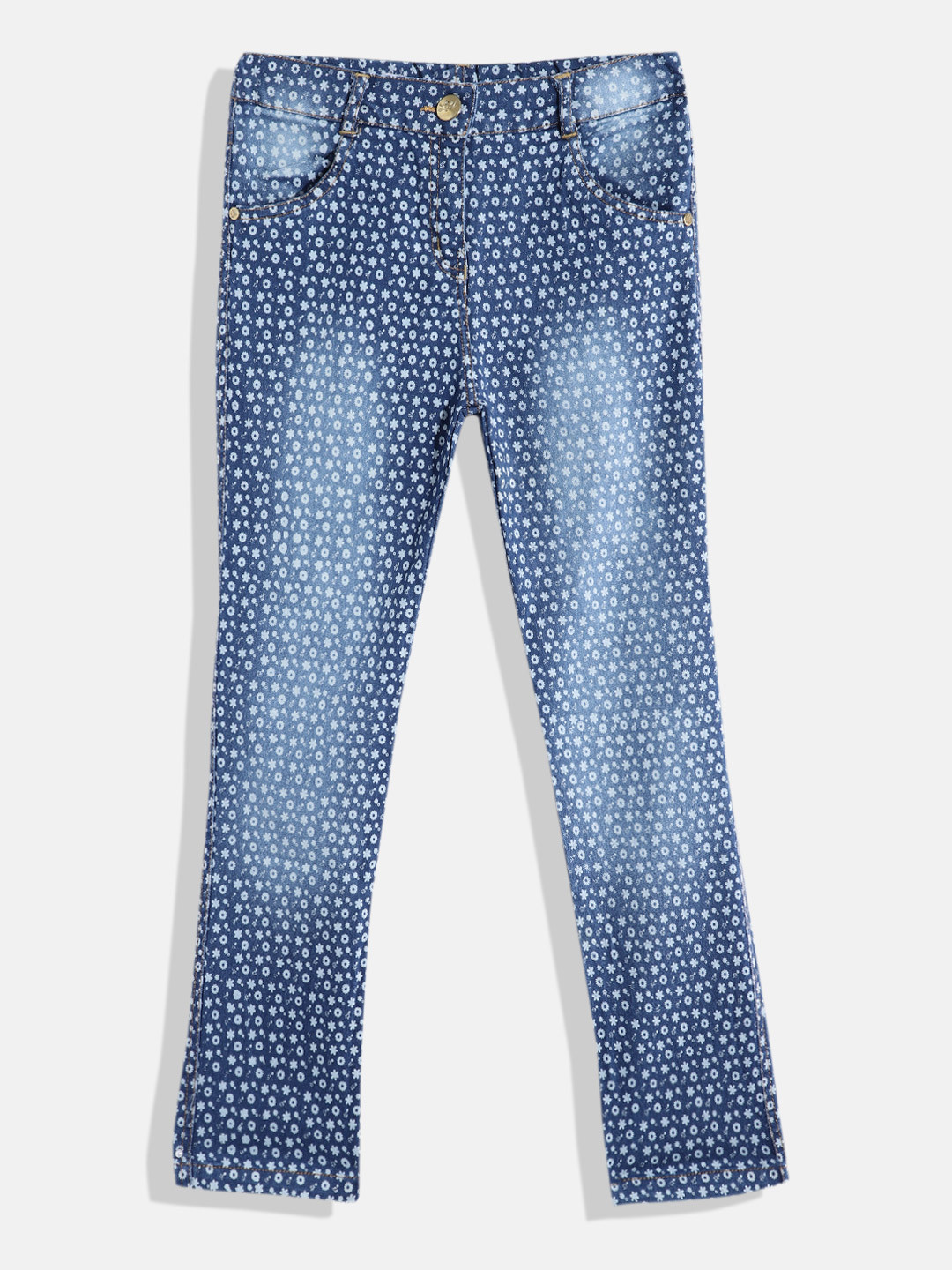 Little Kangaroos Girls Light Fade Printed Stretchable Jeans