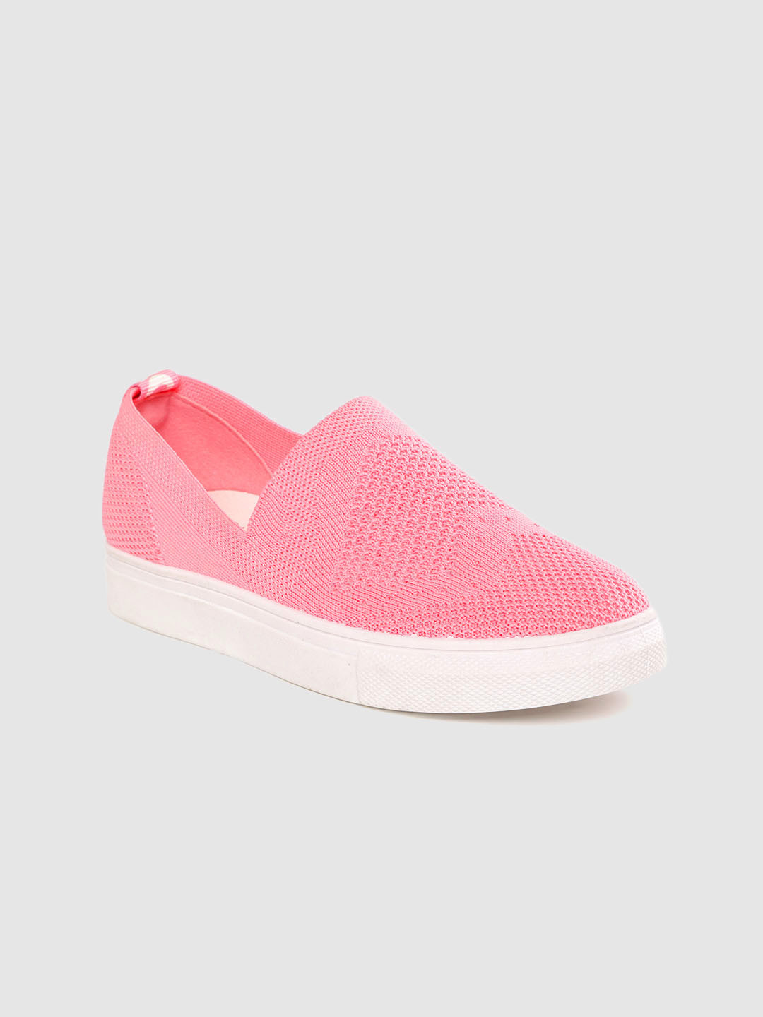 J Collection Women Pink Woven Design Slip-On Sneakers