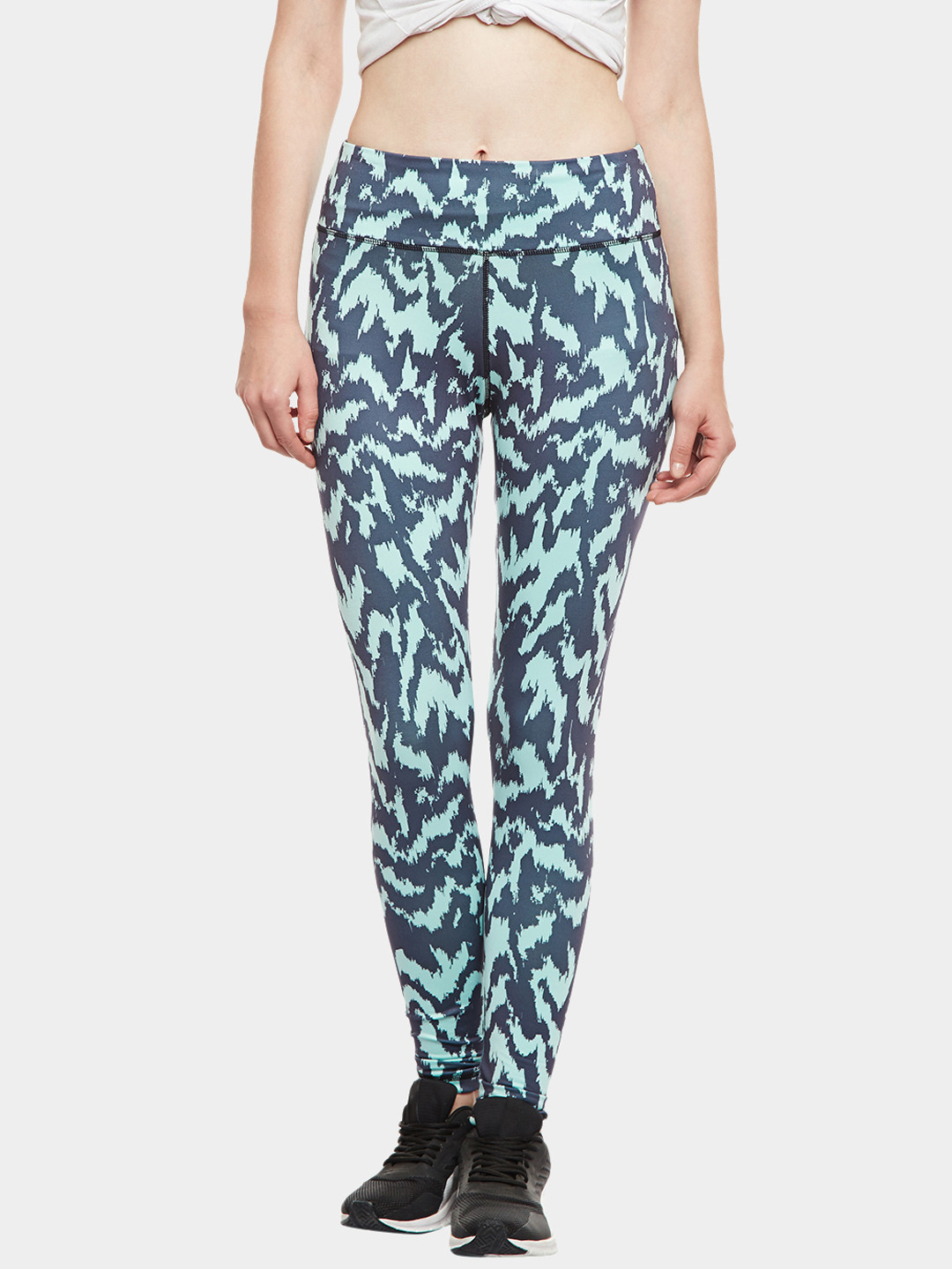 Boston Club Women Navy Blue & Green Printed Tights