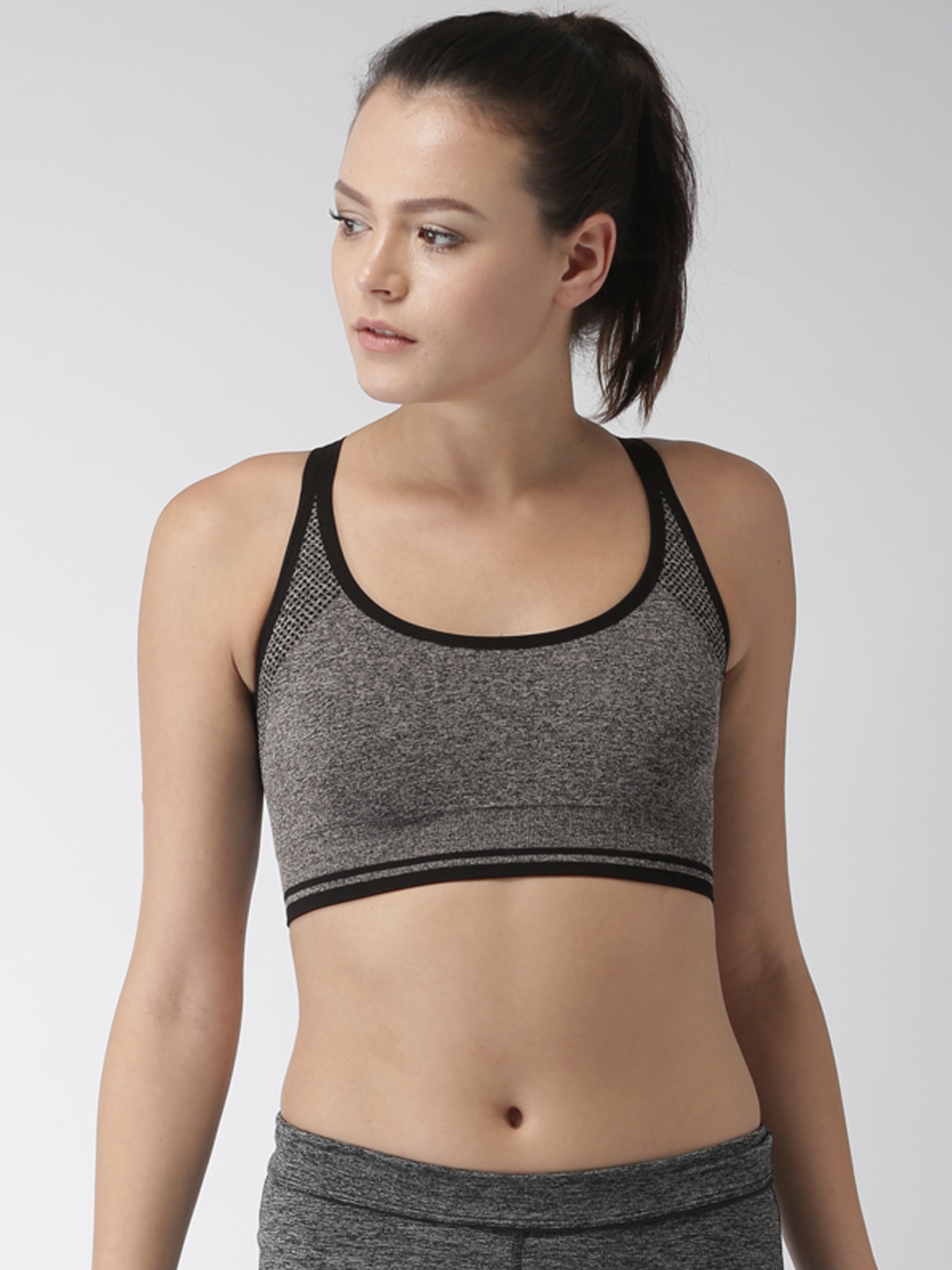 Kappa Black Solid Non-Wired Lightly Padded Sports Bra