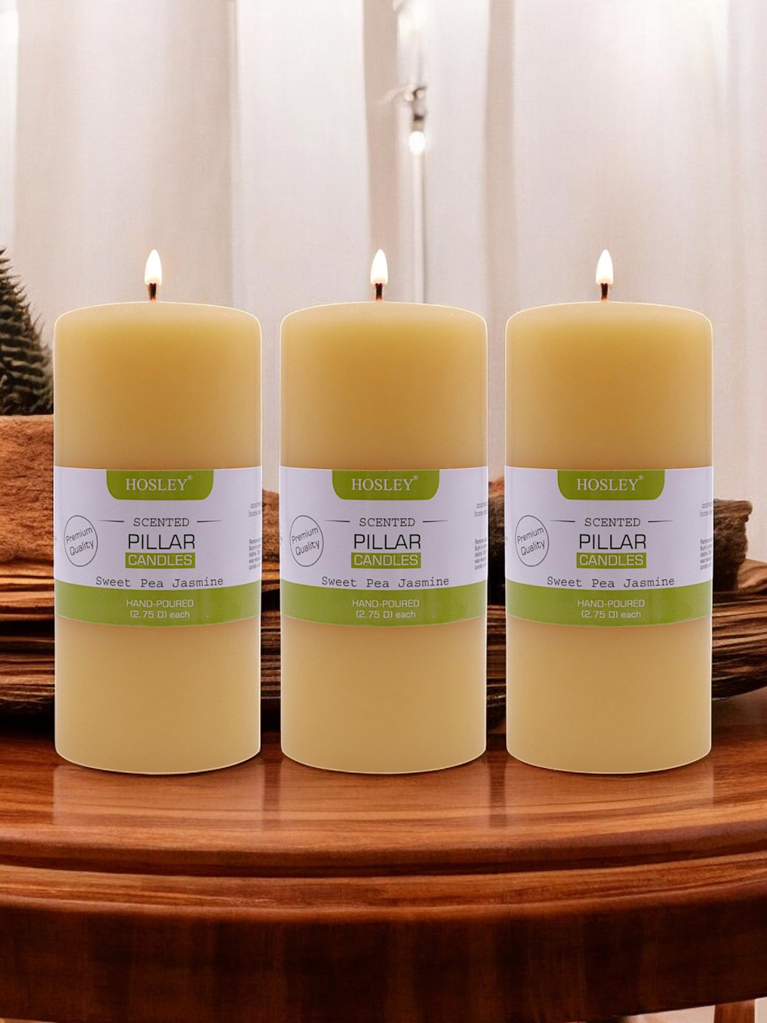 HOSLEY Sweeet Pea 3Pcs 1 Wick Sweet Pea Jasmine Solid Geometric Regular Pillar Candles