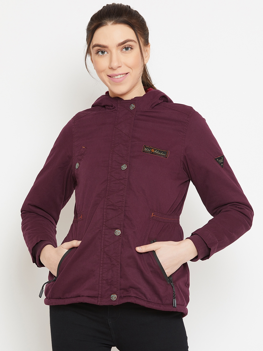 Buy Duke Women Burgundy Solid Hooded Tailored Jacket Jackets for