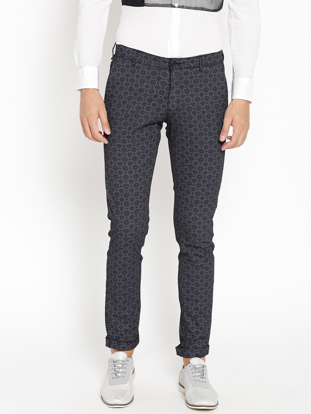 Blackberrys Men Charcoal Grey Printed Z91 Slim Fit Casual Trousers