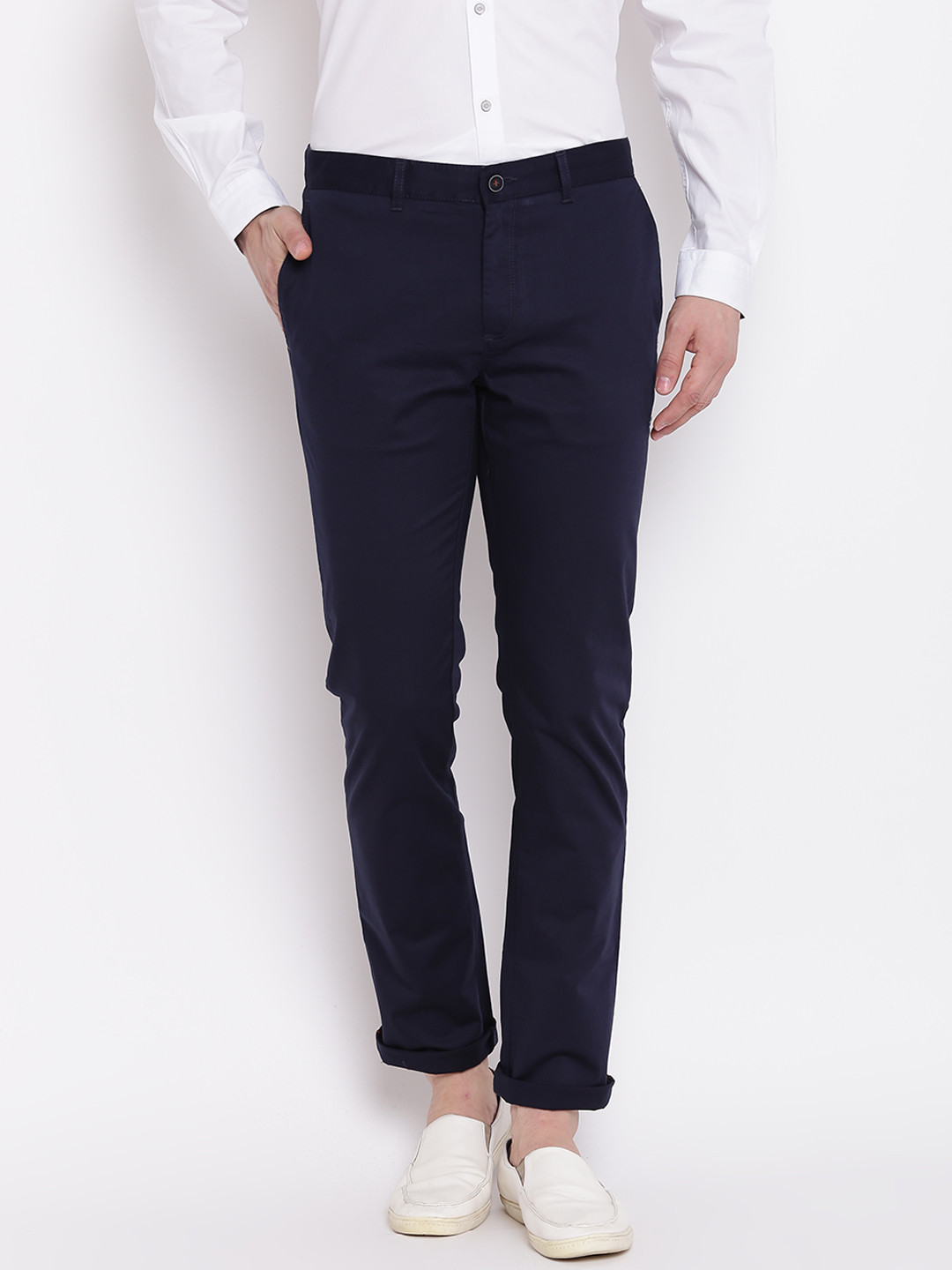 Blackberrys Men Navy Blue B-95 Tapered Fit Low-Rise Solid Regular Trousers