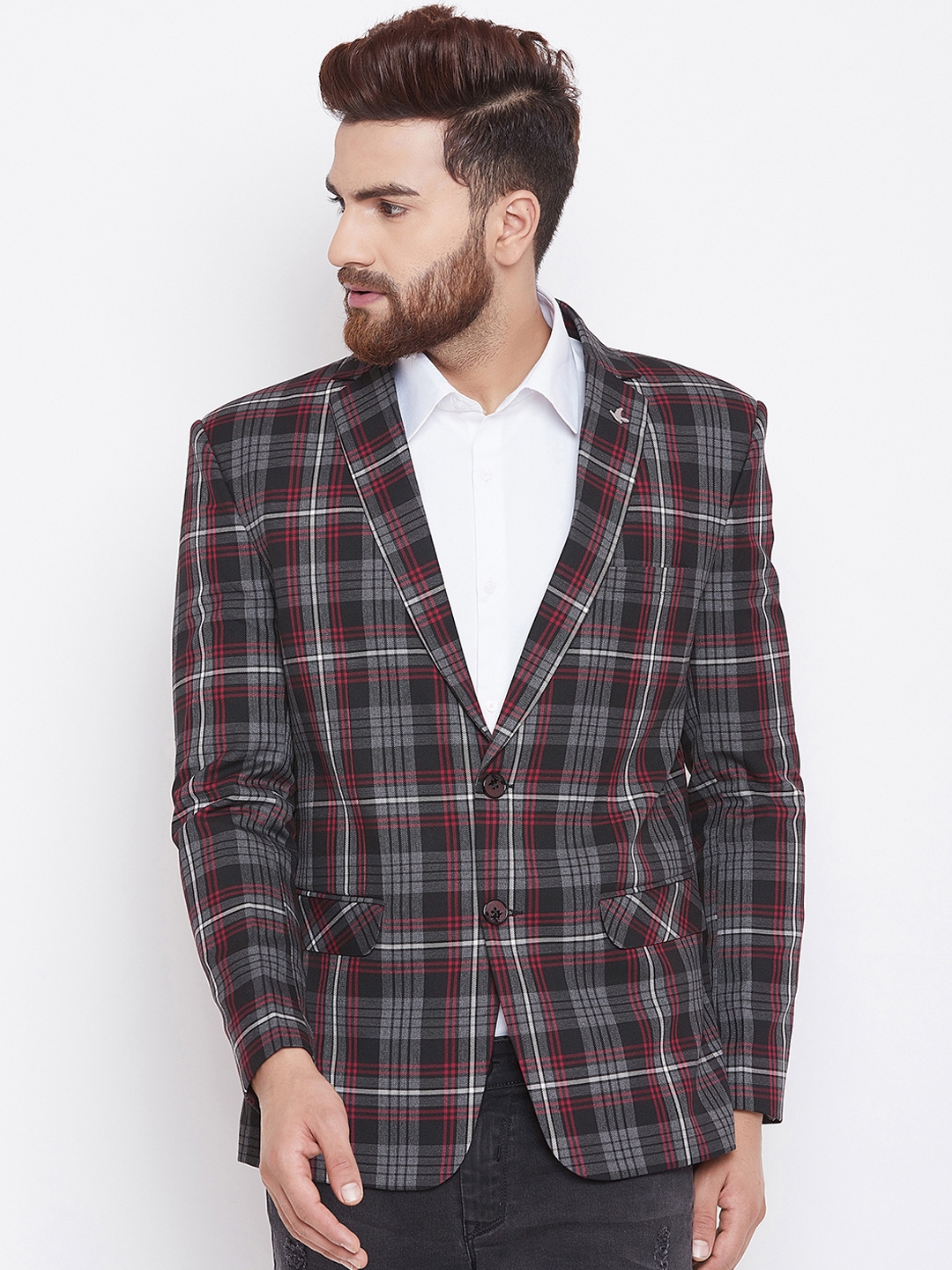 red black check blazer