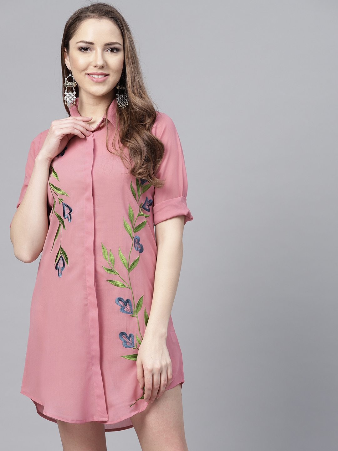 Blush lace embroidered maxi shirt dress discount
