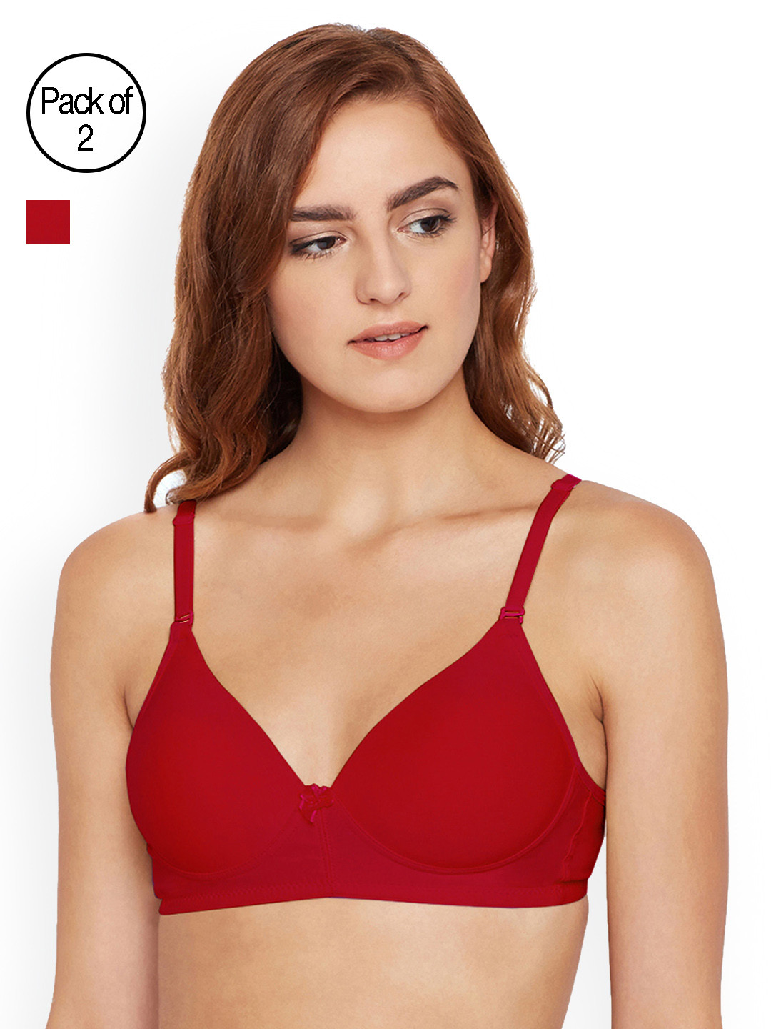 Bodycare Pack of 2 Non-Wired Heavily Padded Push-Up Bras 6566RED-2PCS