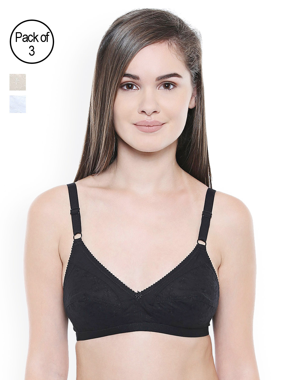 Bodycare Pack of 3 Solid Non-Wired Non Padded Everyday Bras EN5501BSW