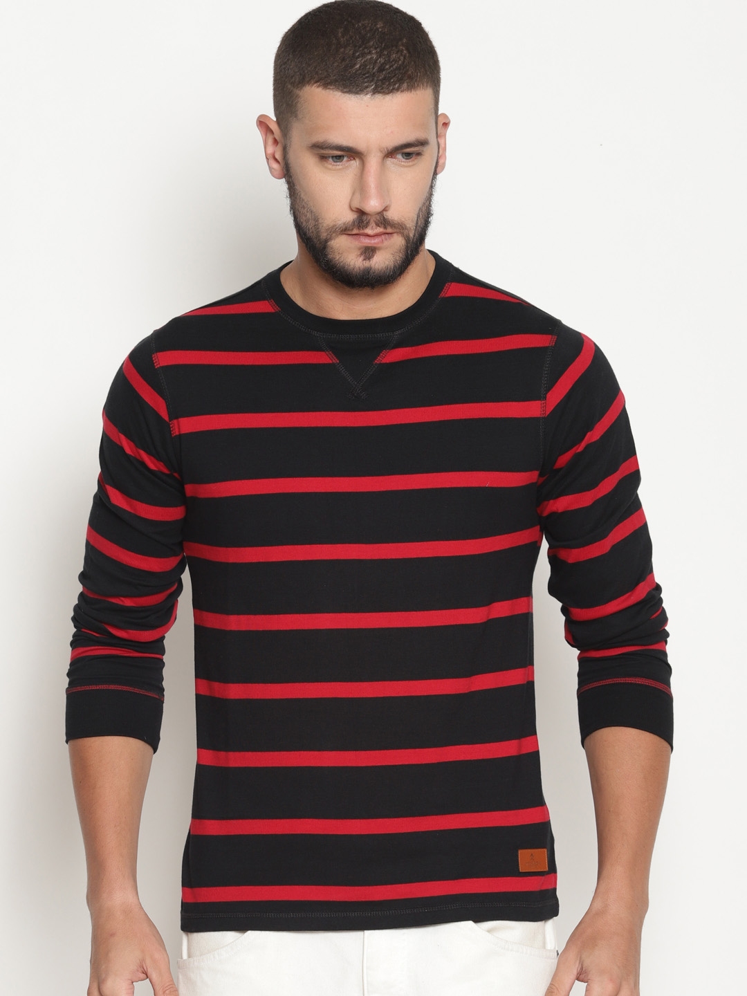 red and black striped t shirt mens