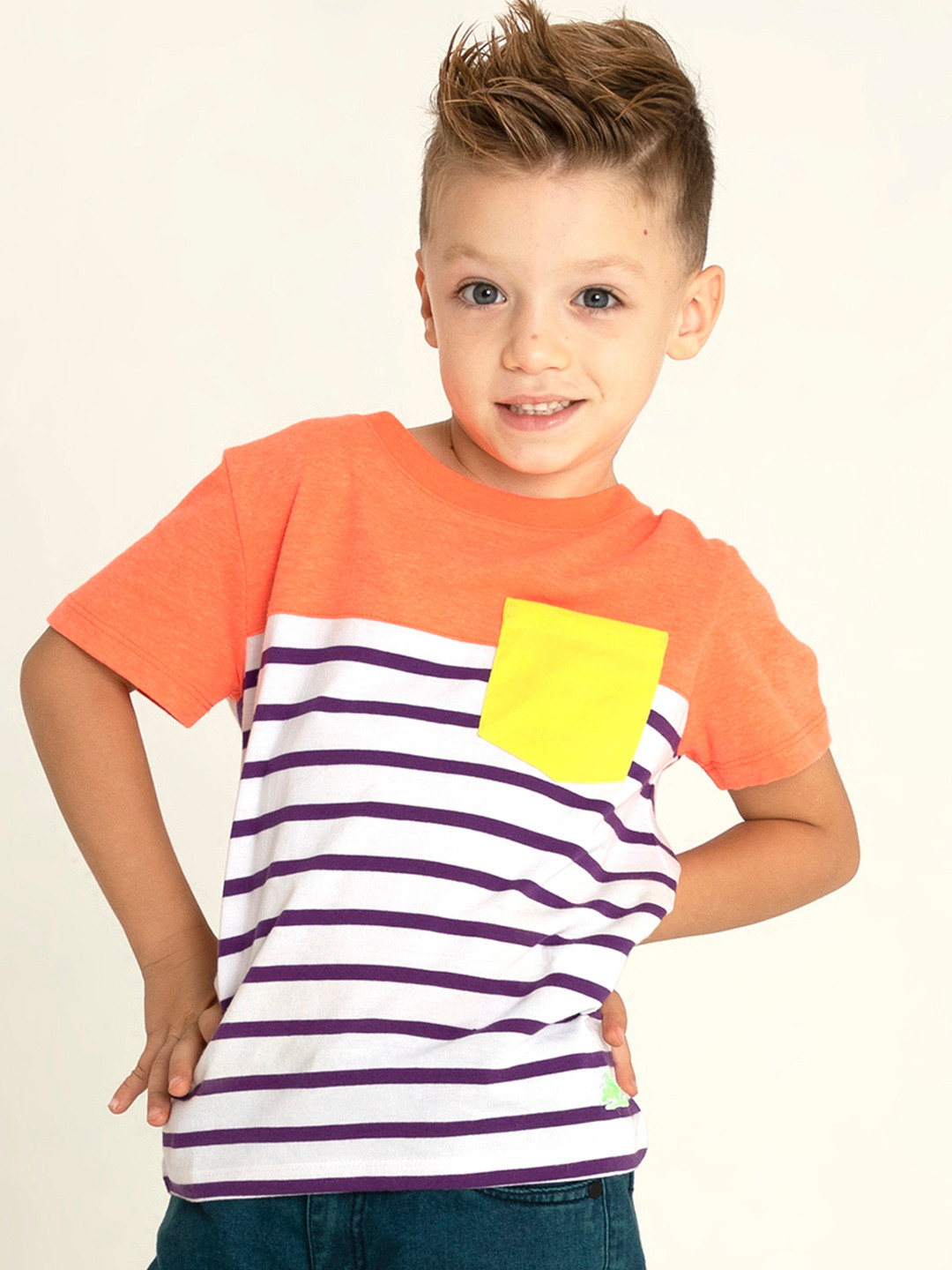 Cherry Crumble Boys Multicolor Stripes Run-Up T-shirt