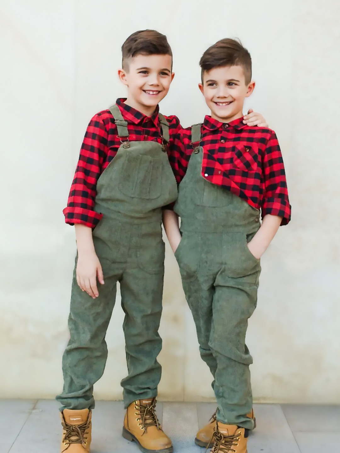 Cherry Crumble Kids Olive Green Corduroy Dungarees