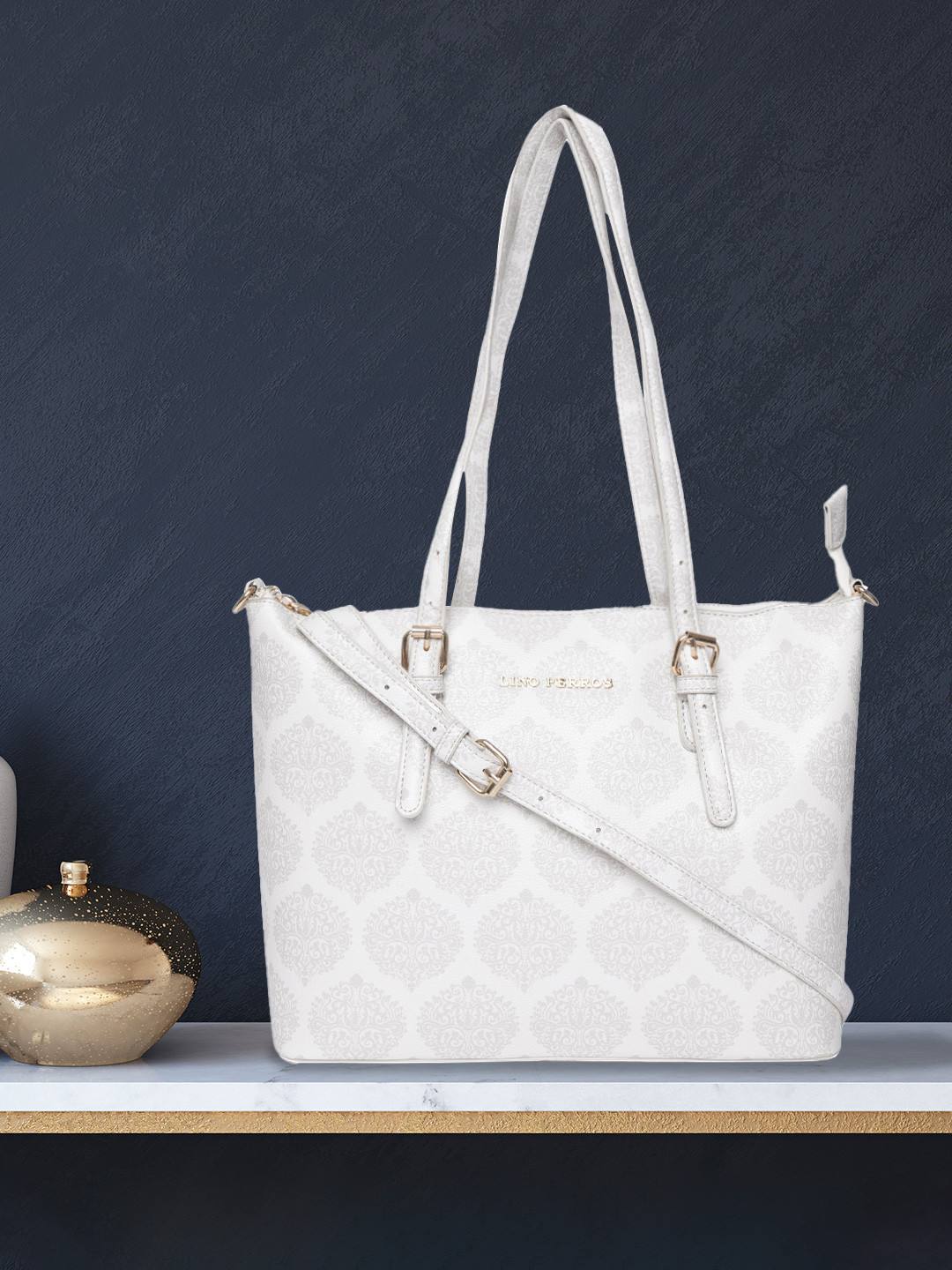 Lino Perros Off-White Printed Shoulder Bag with Sling Strap
