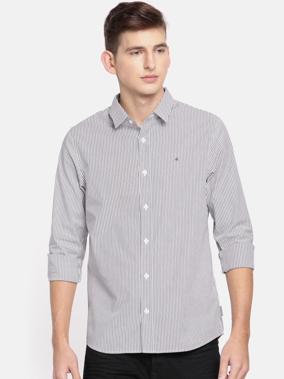 Buy Calvin Klein Jeans Men Black & White Slim Fit Striped Casual Shirt -  Shirts for Men 8098969 | Myntra