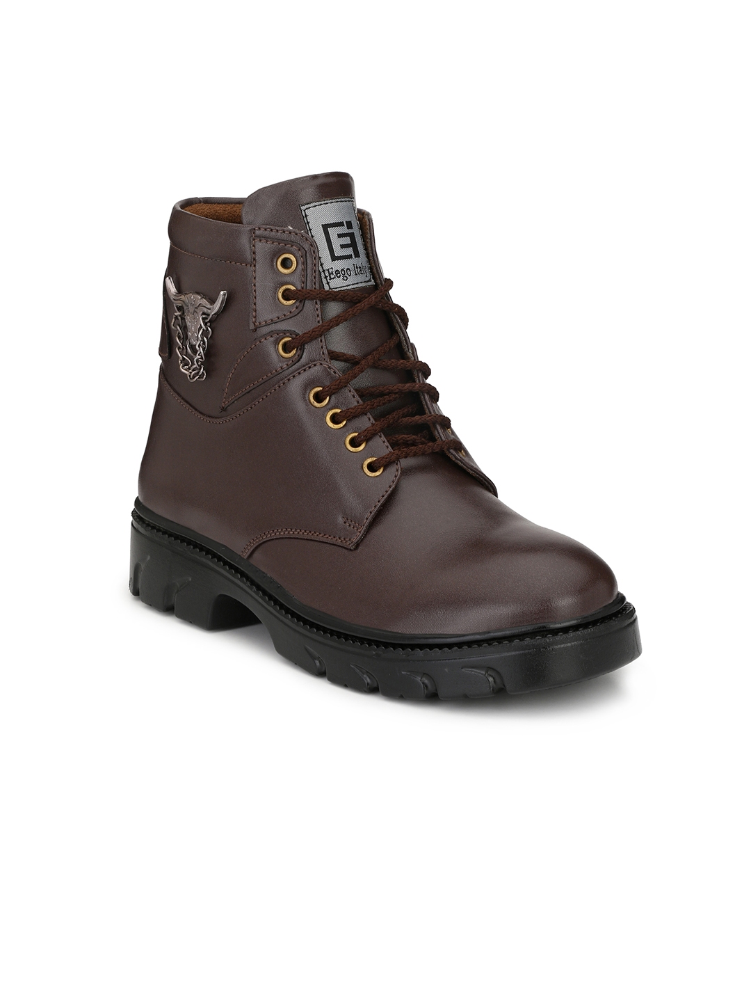 Buy Eego Italy Men Brown Solid Synthetic Mid Top Flat Boots