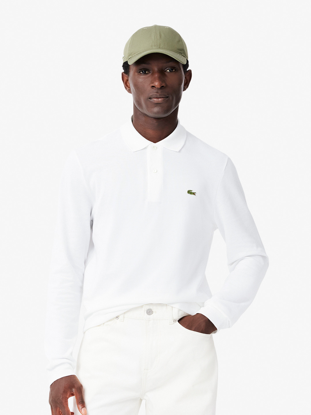 Lacoste Men White Solid Polo Collar Pure Cotton T-shirt