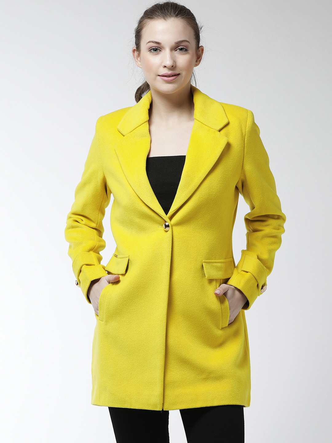 Kcocoo Womens Artificial Wool Coat Trench Jacket Ladies Warm Long Overcoat  Outwear Yellow M 