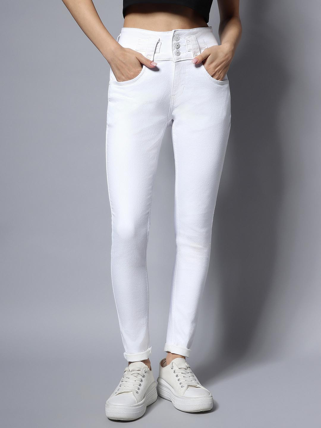 High Star Women White Slim Fit High-Rise Clean Look Stretchable Jeans
