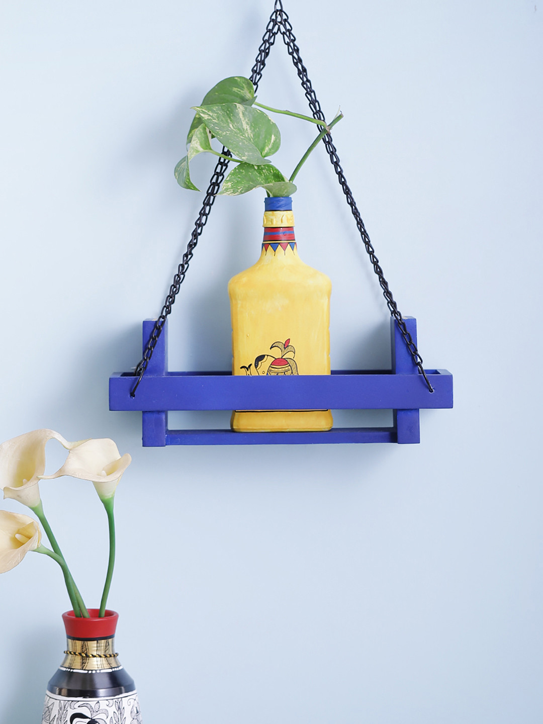 VarEesha Blue & Yellow Bottle Planter With Hanging Holder