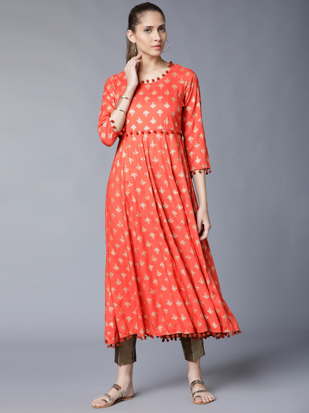 Vishudh Women Rust Orange Printed Anarkali Kurta