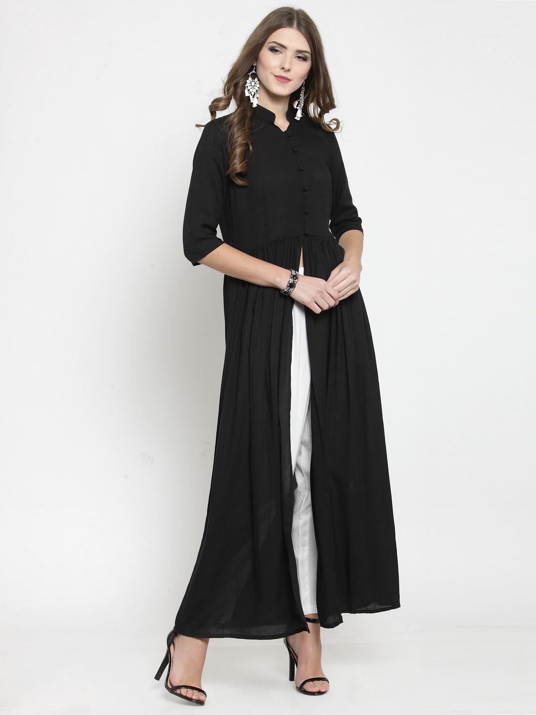 Sera Women Black High Slit Kurta with Palazzos