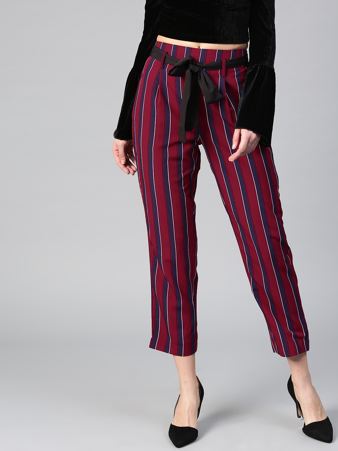 maroon striped pants
