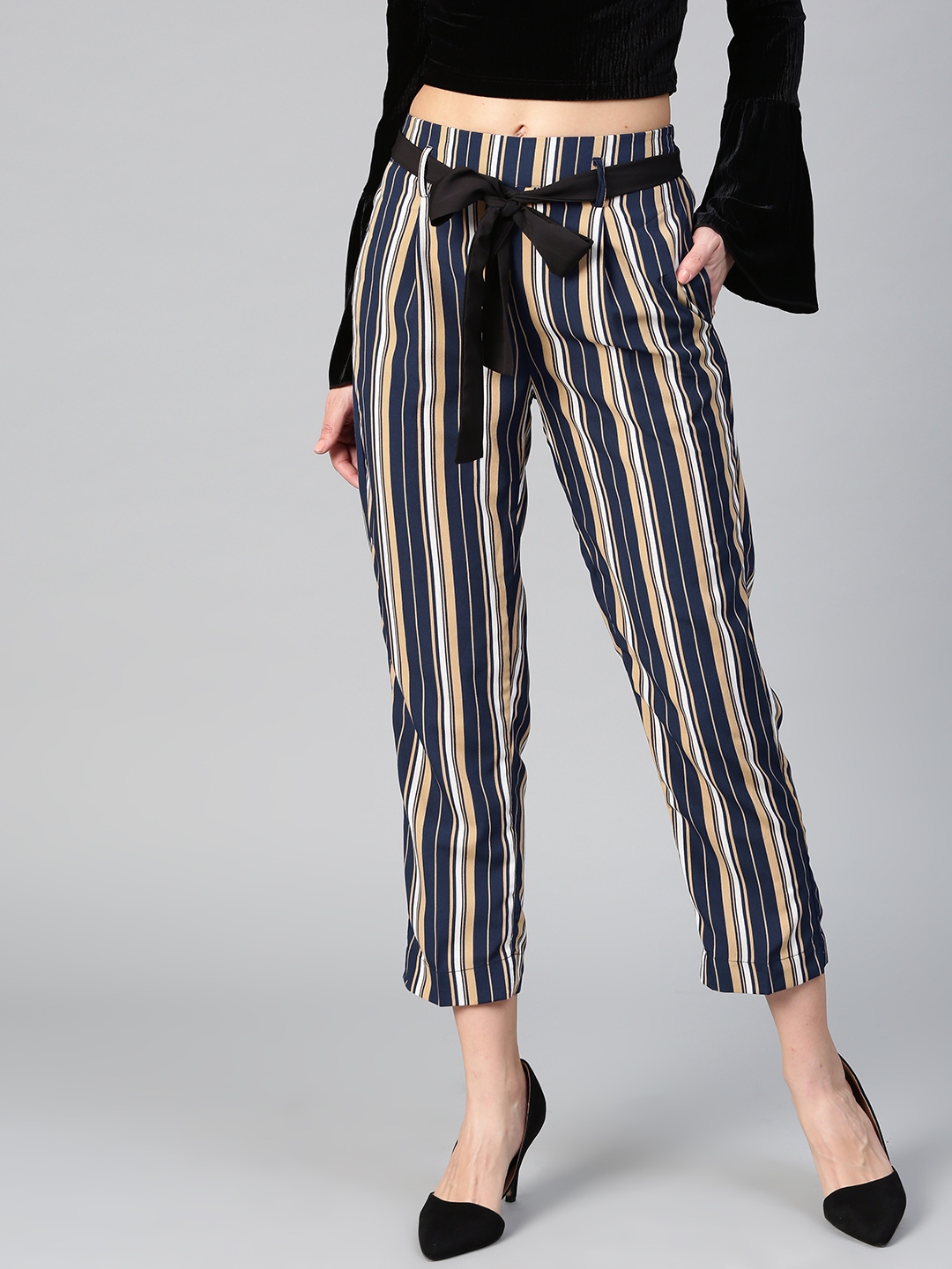 navy blue striped trousers