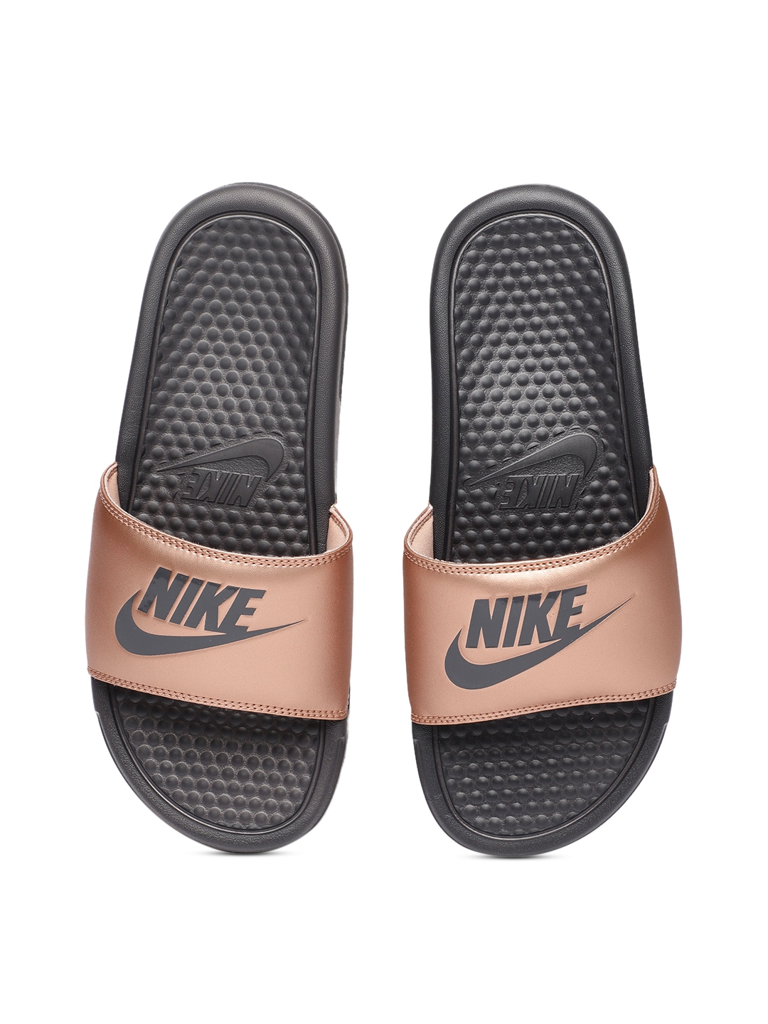 Nike Women Bronze Toned Black Benassi Solid Sliders