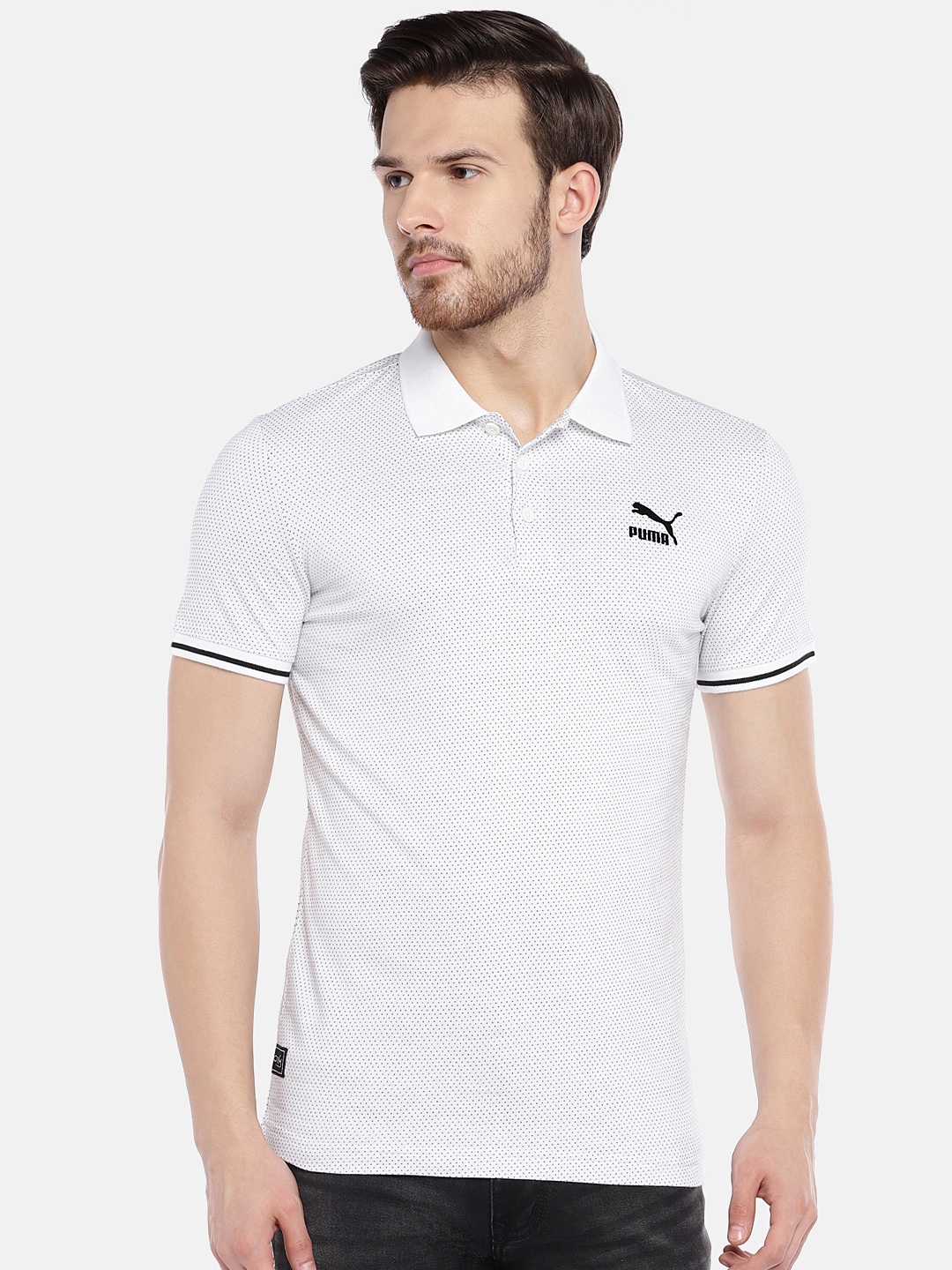 Gebakjes ledematen Kruis aan Buy Puma Men White Self Design Polo Collar T Shirt - Tshirts for Men  8209799 | Myntra