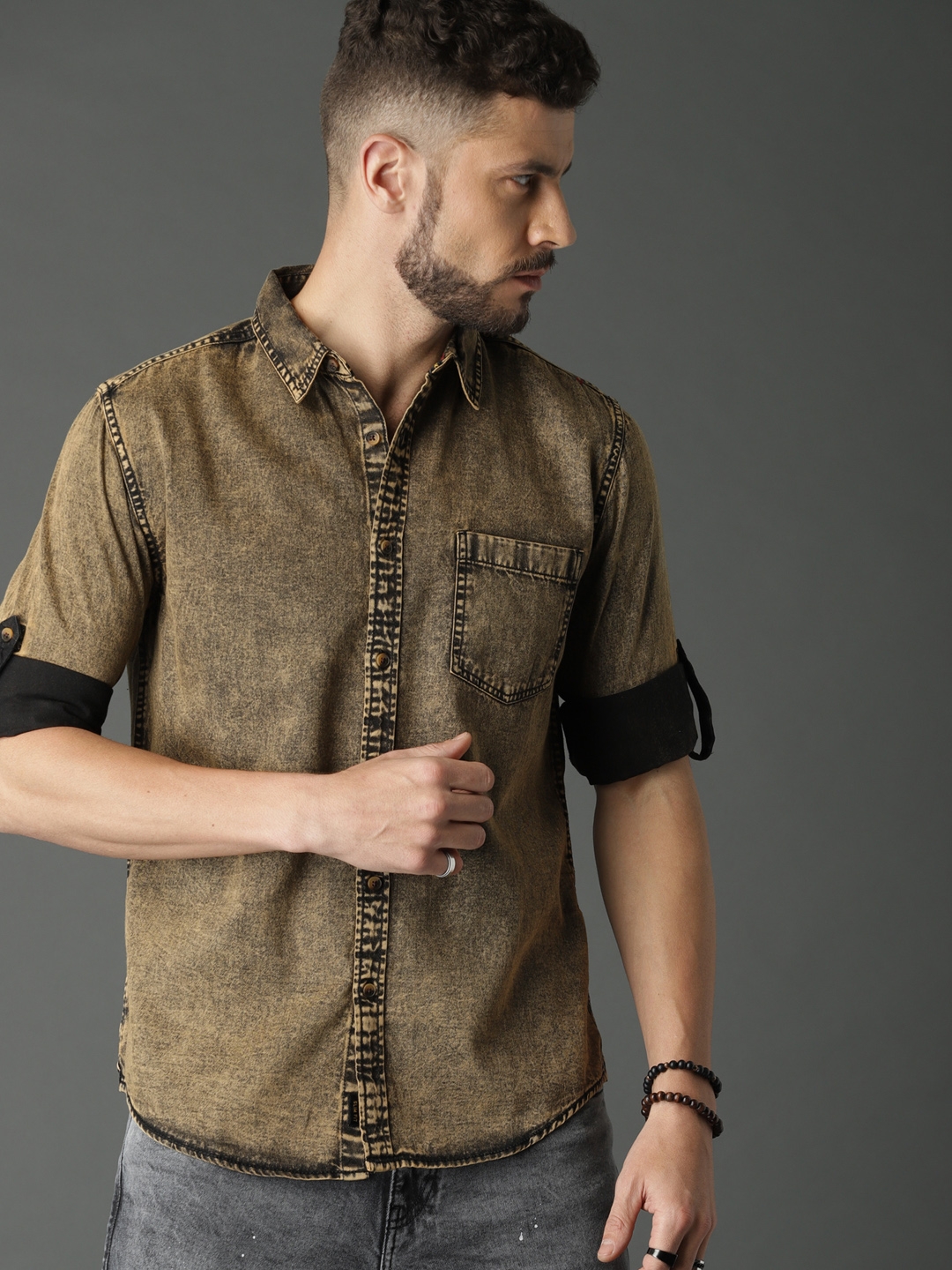 Taupe brown denim shirt – Estilocus-calidas.vn