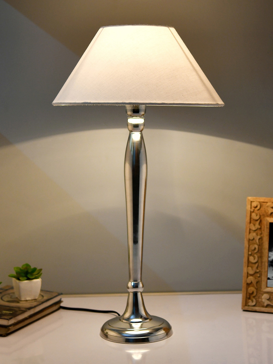 Homesake Silver-Toned Solid Bedside Standard Table Lamp with Shade