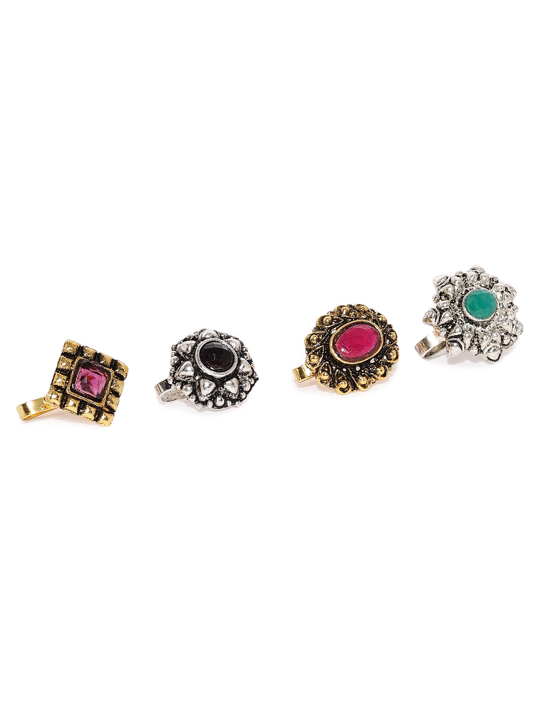 Zaveri Pearls Set Of 4 Oxidized Adjustable Nose Pin