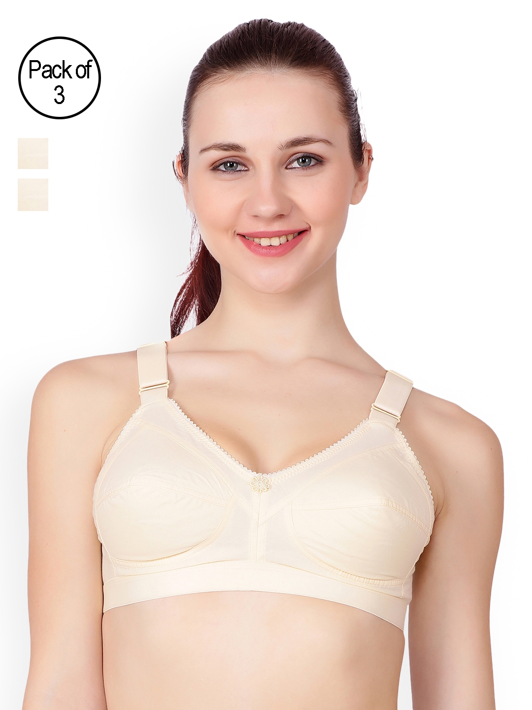 Floret Beige Solid Pack Of 3 Non-Wired Non Padded Everyday Bra  Sherry_Skin-Skin-Skin_40B